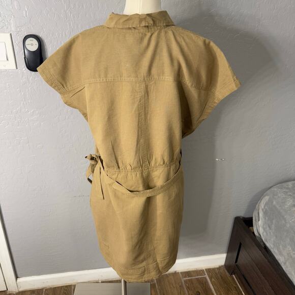 Banana Republic Linen-Blend Wrap Mini Shirtdress, Neutral Khaki, XL 773203 - Picture 2 of 5